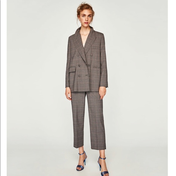 zara double breasted plaid coat